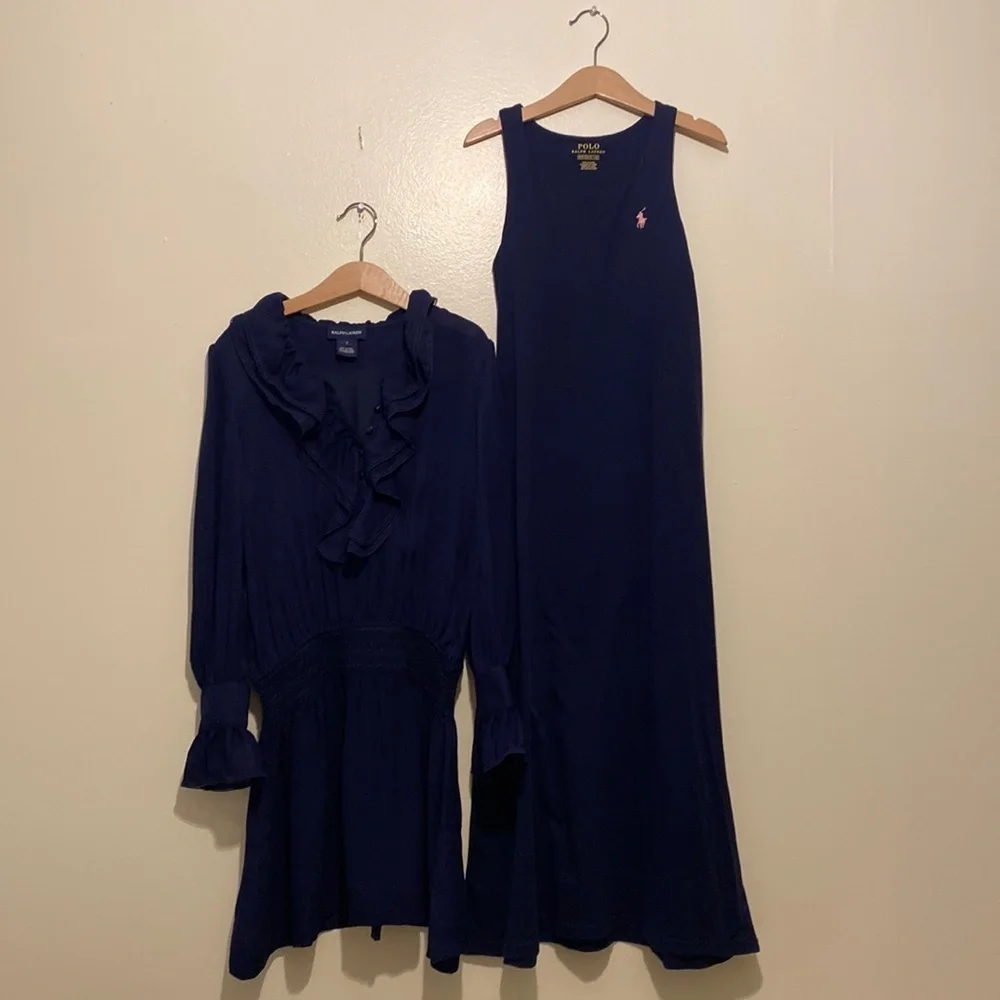 RALPH LAUREN & POLO RALPH LAUREN NAVY BLUE SILK & cotton dress . Size 7 set 2